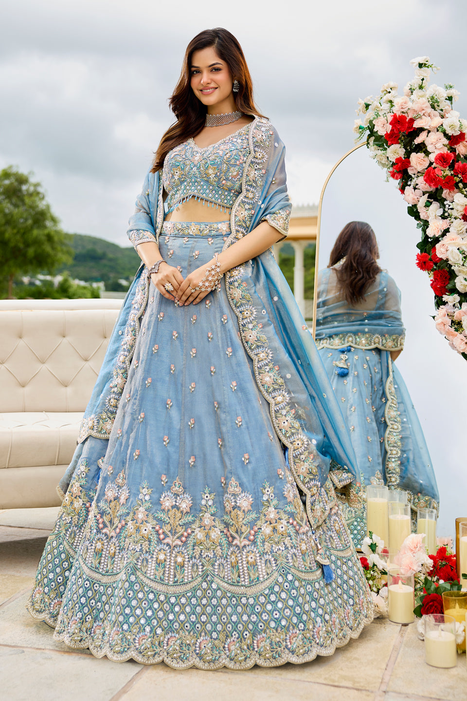 Aafreen Sky Blue Organza Lehenga Set