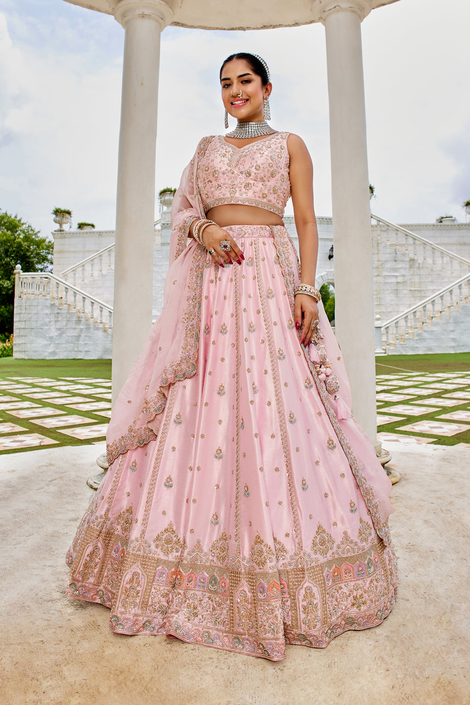 Gulabi Noor Crepe Lehenga Set