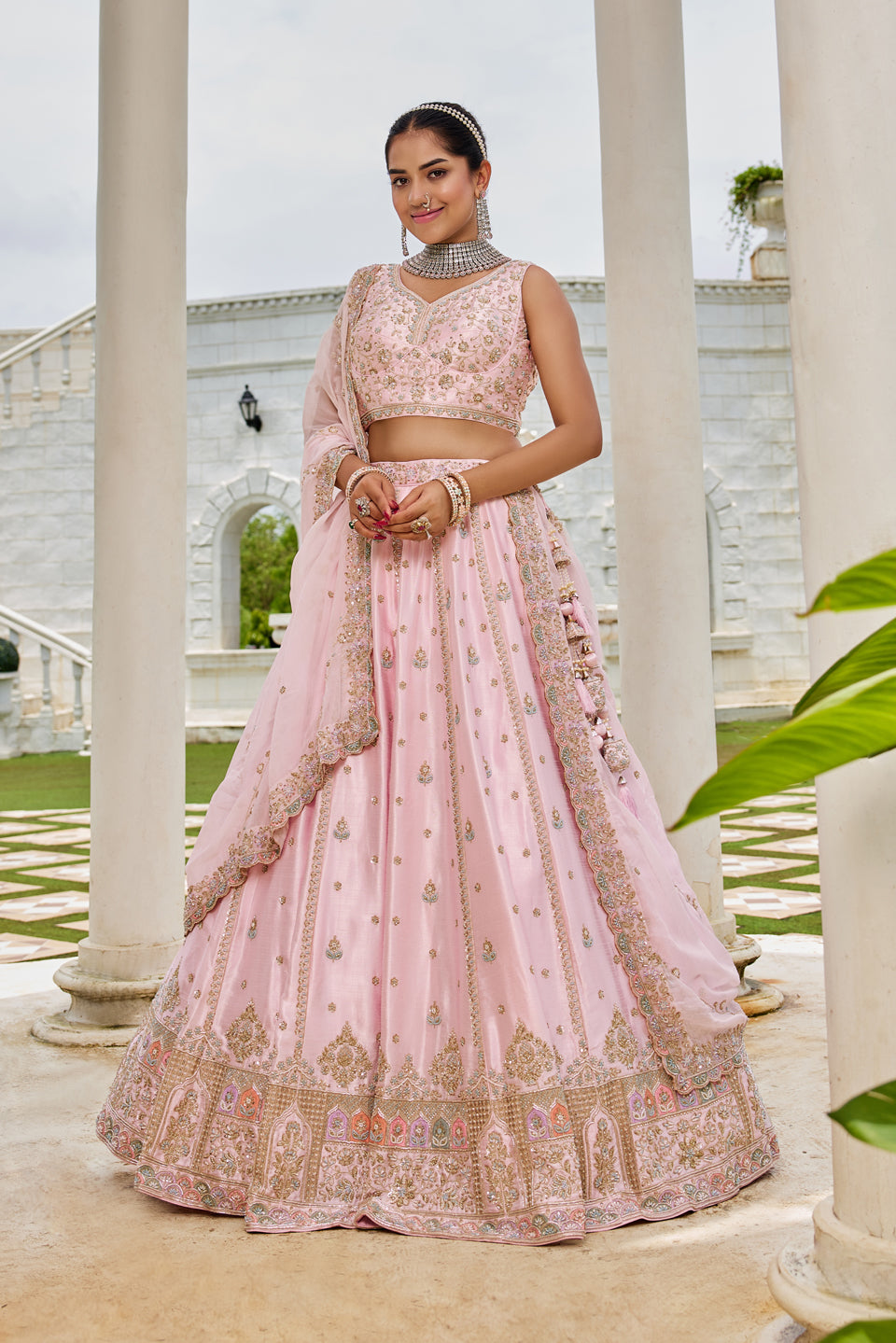 Gulabi Noor Crepe Lehenga Set