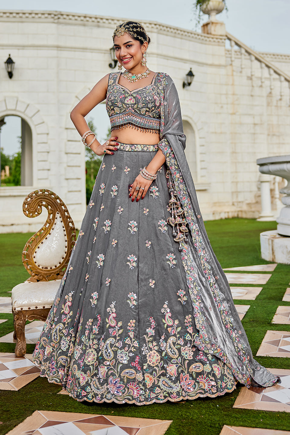 Raakhsi Grey Shimmer Lehenga Set