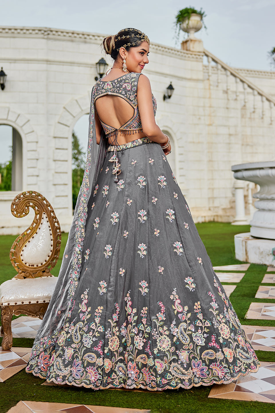 Raakhsi Grey Shimmer Lehenga Set