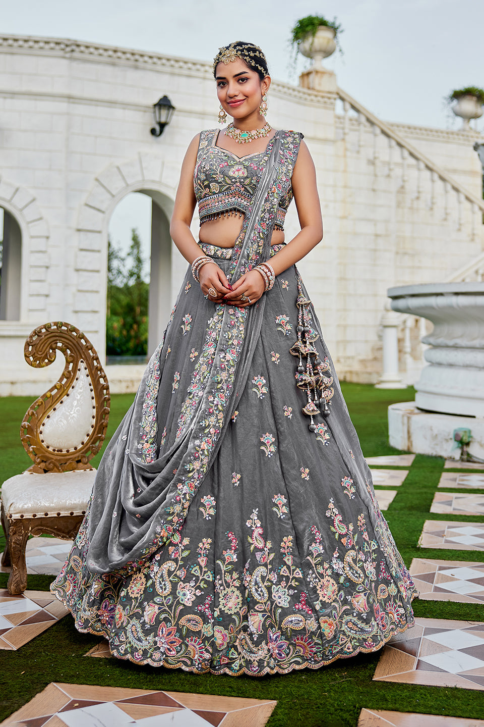 Raakhsi Grey Shimmer Lehenga Set