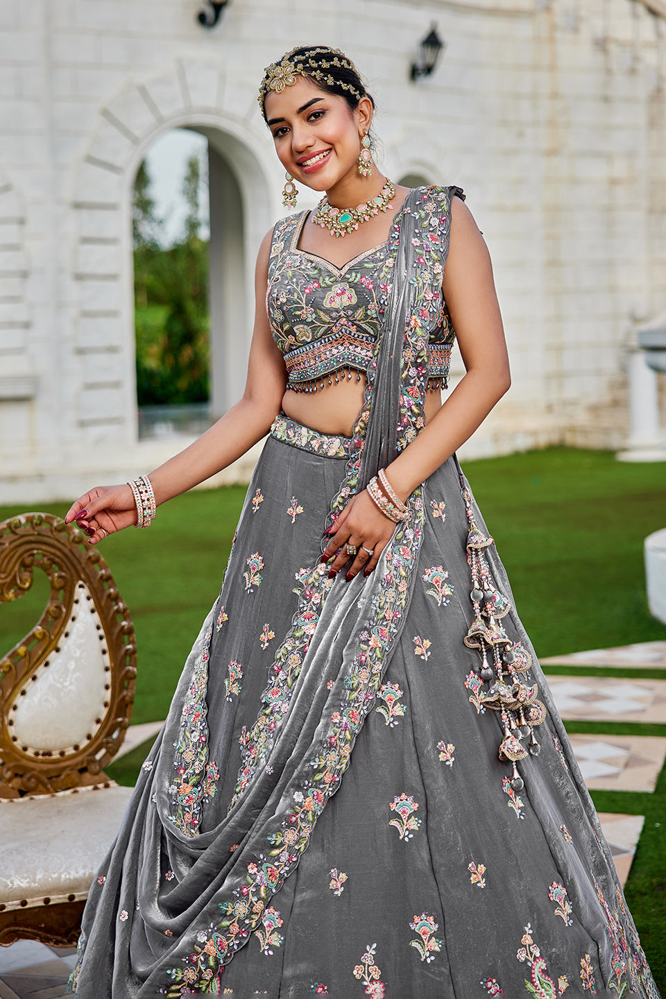 Raakhsi Grey Shimmer Lehenga Set