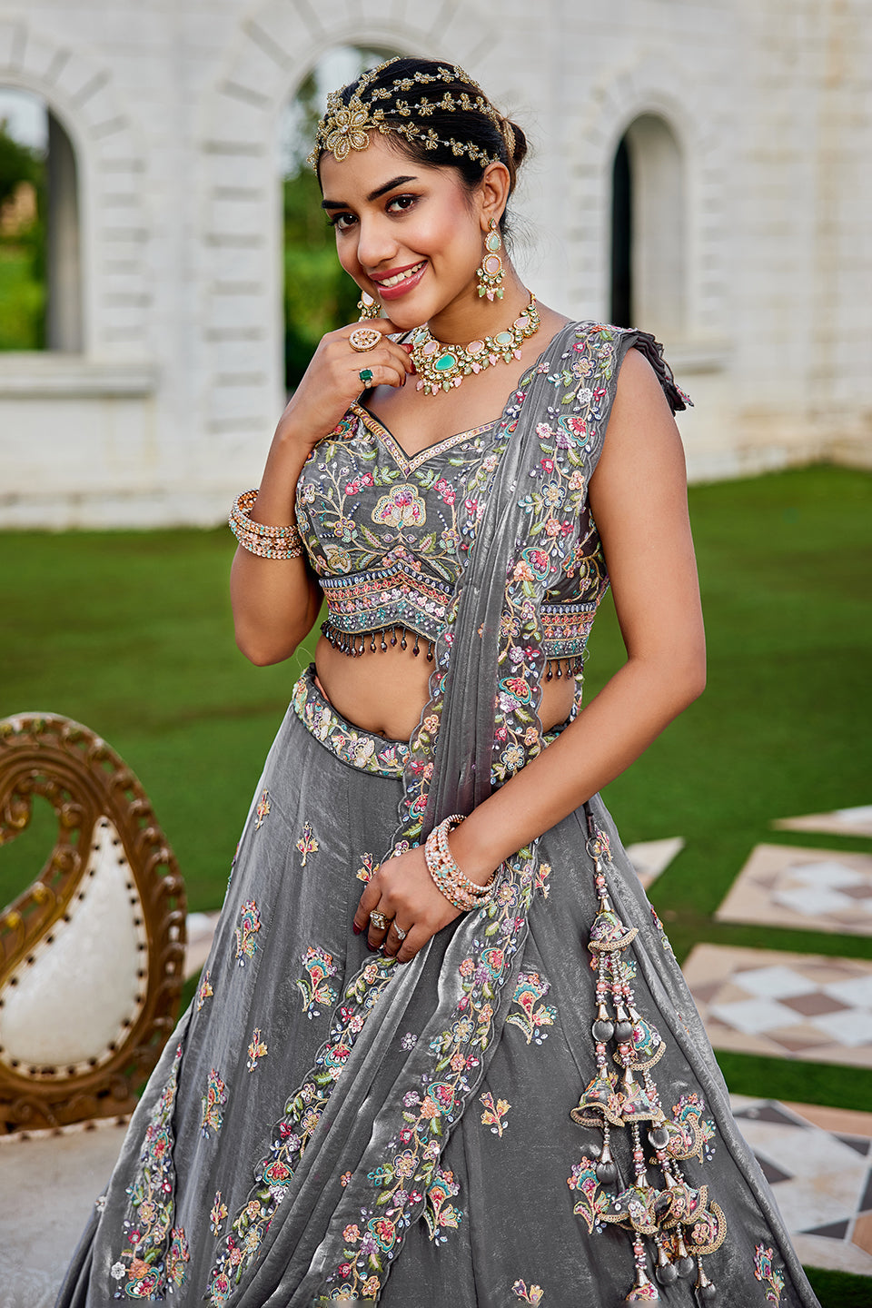 Raakhsi Grey Shimmer Lehenga Set