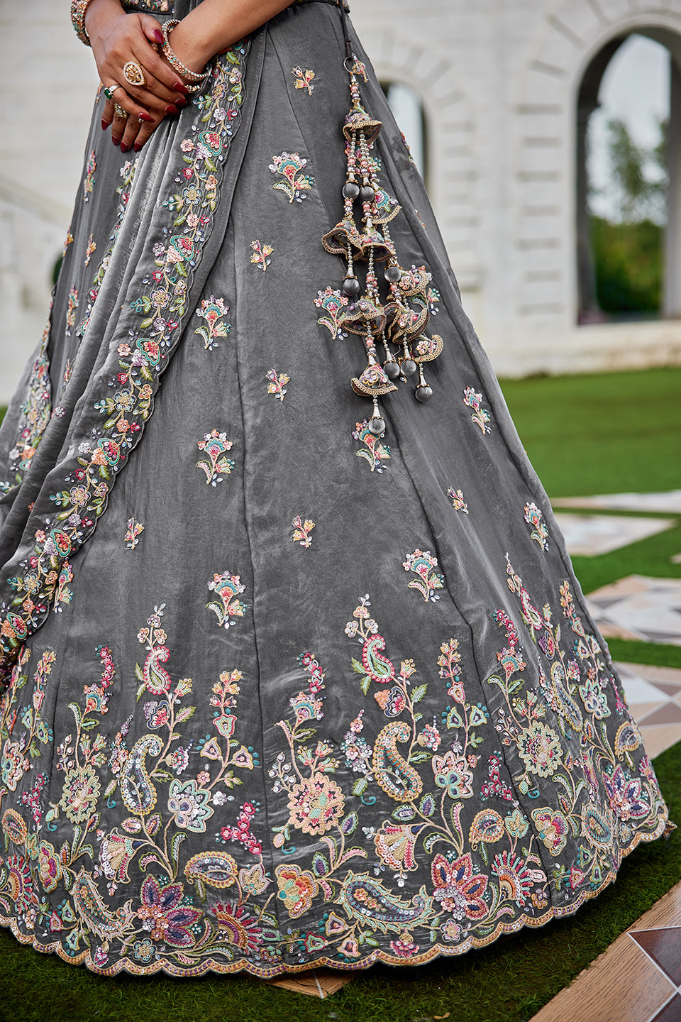 Raakhsi Grey Shimmer Lehenga Set
