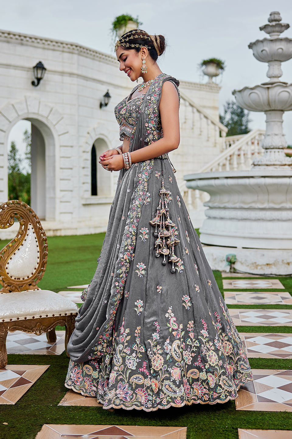 Raakhsi Grey Shimmer Lehenga Set