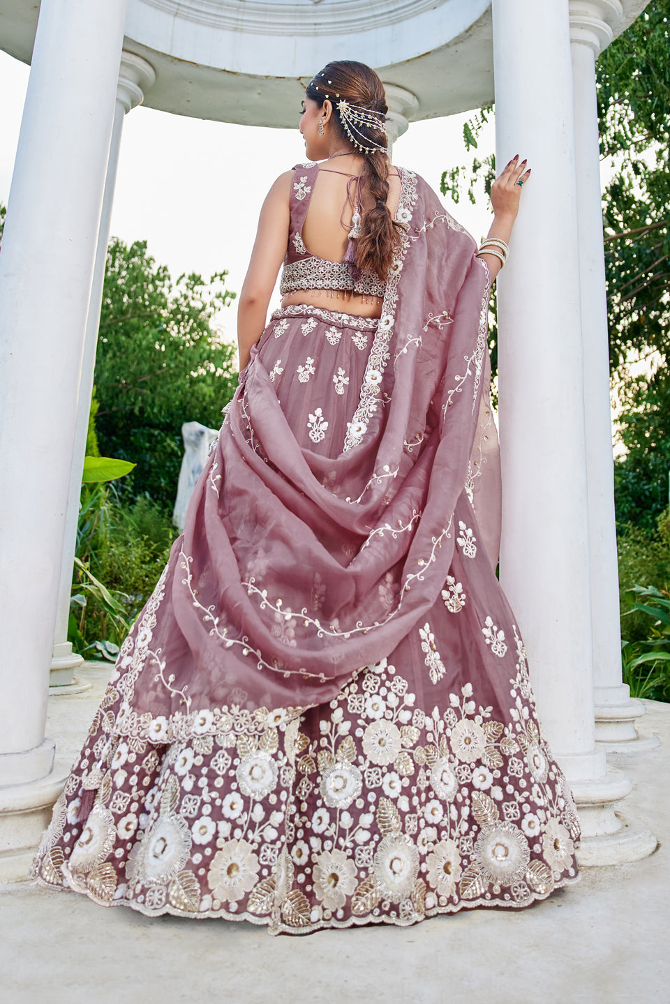 Phoolwari Purple Organza Lehenga Set