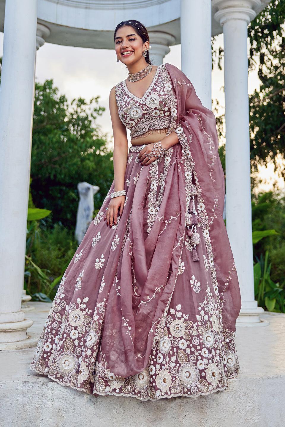 Phoolwari Purple Organza Lehenga Set