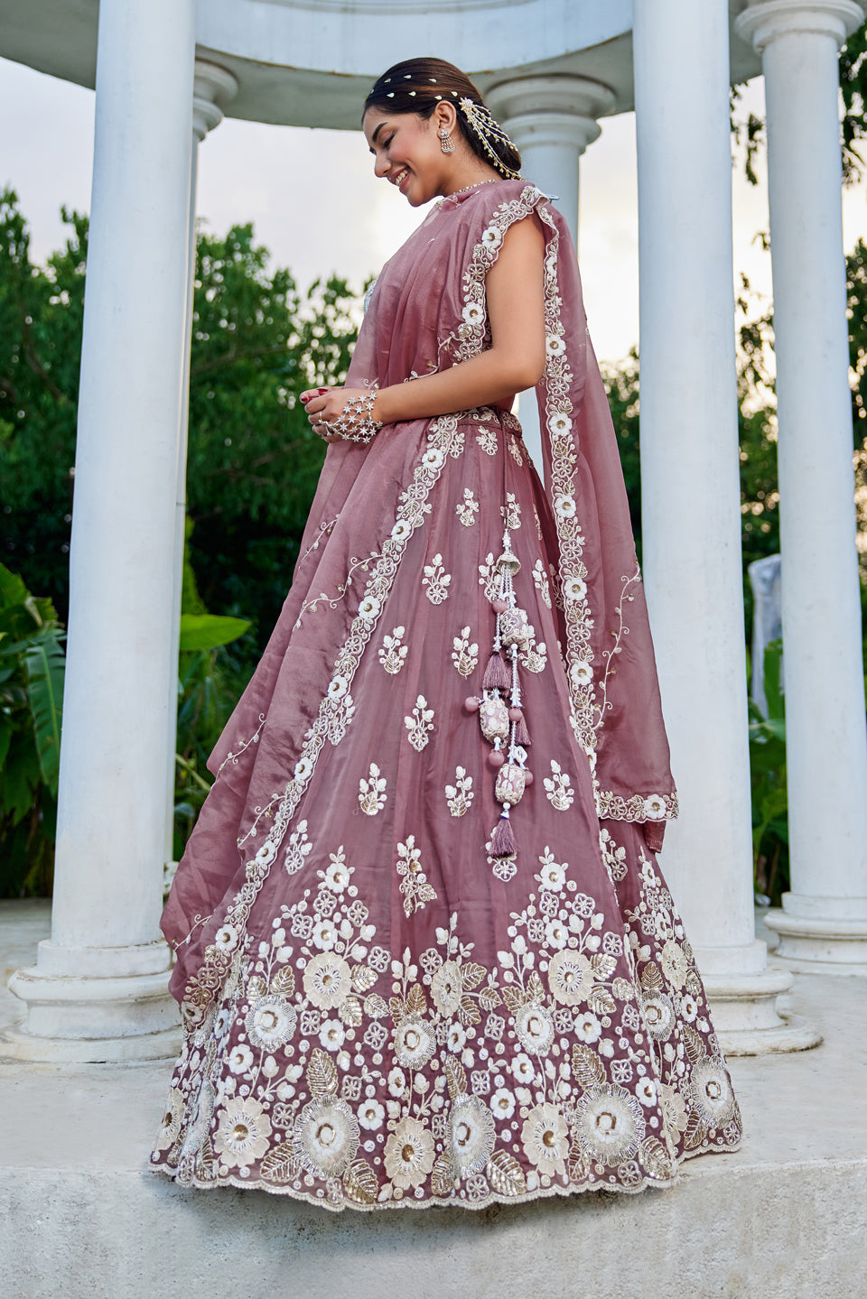 Phoolwari Purple Organza Lehenga Set