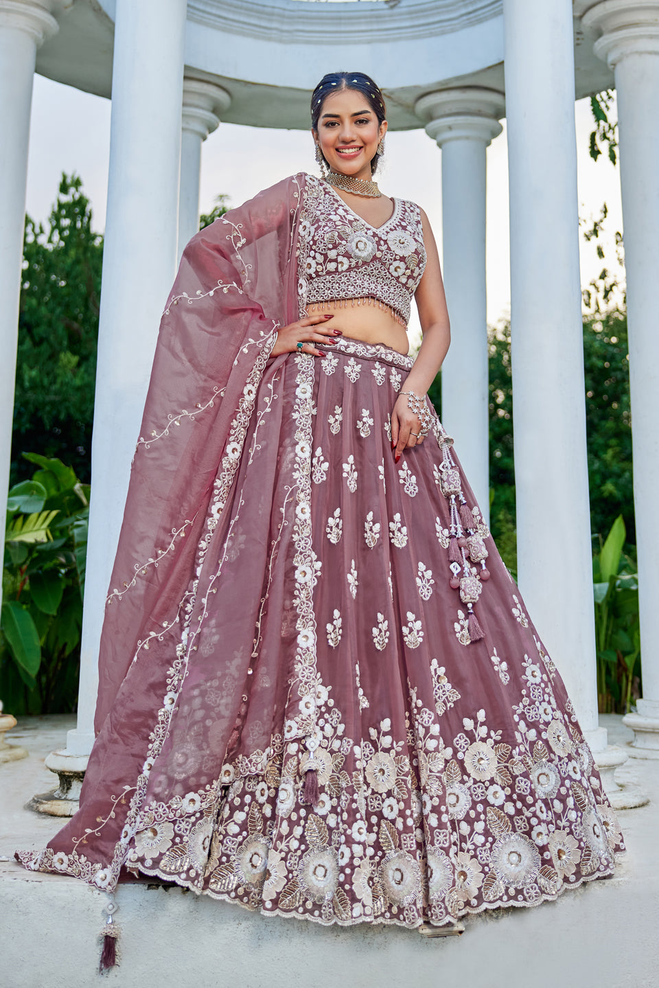 Phoolwari Purple Organza Lehenga Set