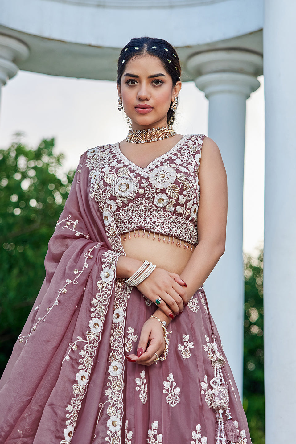 Phoolwari Purple Organza Lehenga Set