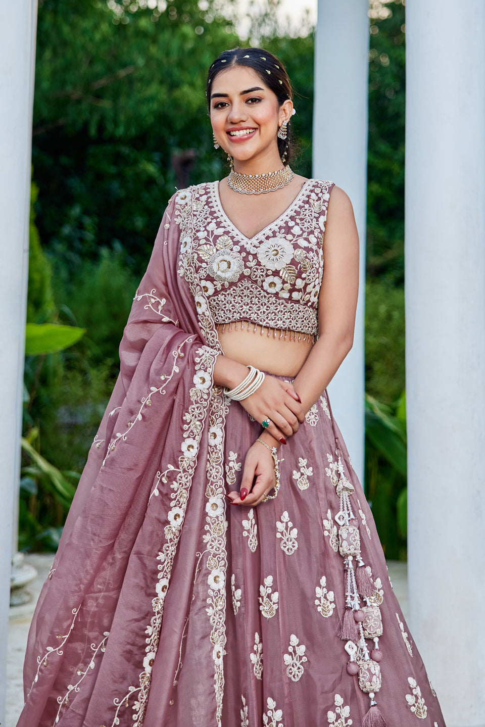 Phoolwari Purple Organza Lehenga Set
