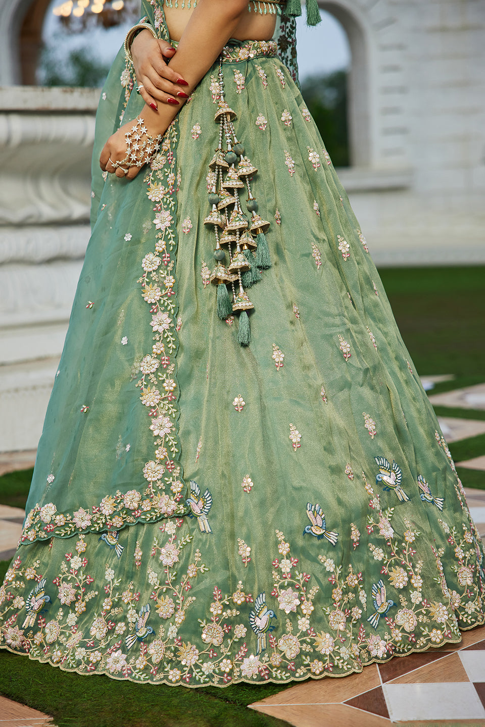 Neelpari Sea Green Organza Lehenga Set
