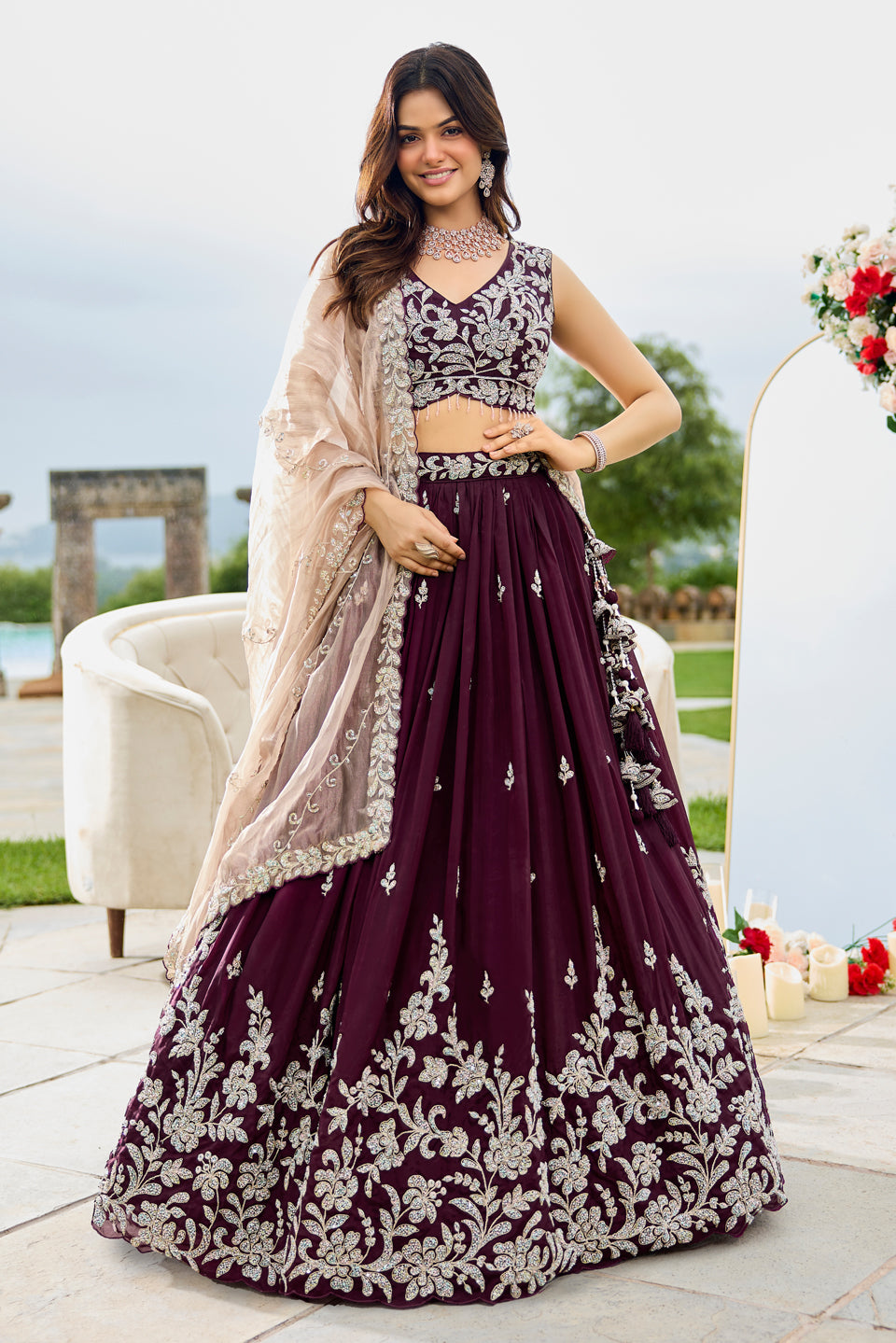 Jamuni Rooh Dark Purple Organza Lehenga Set