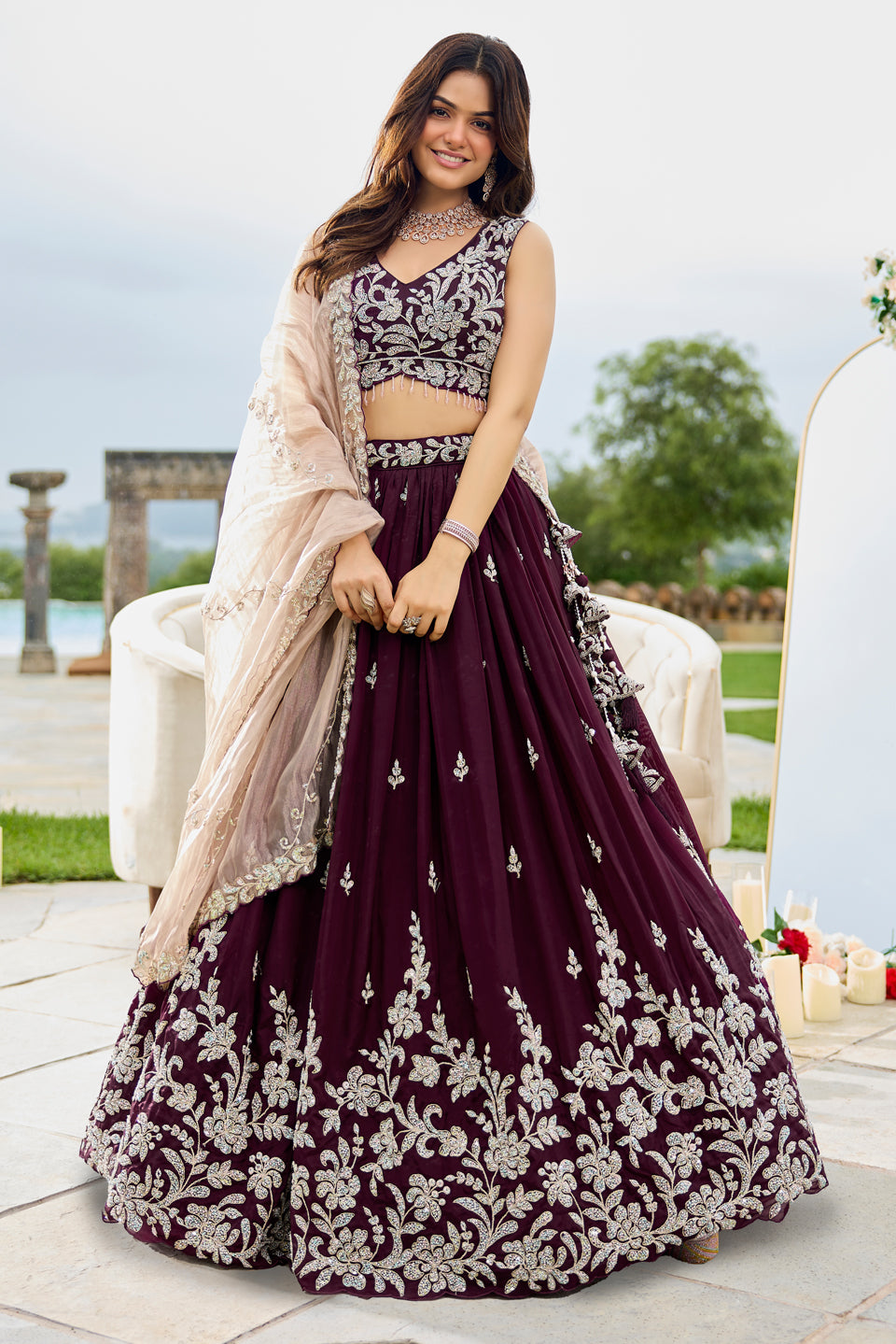 Jamuni Rooh Dark Purple Organza Lehenga Set
