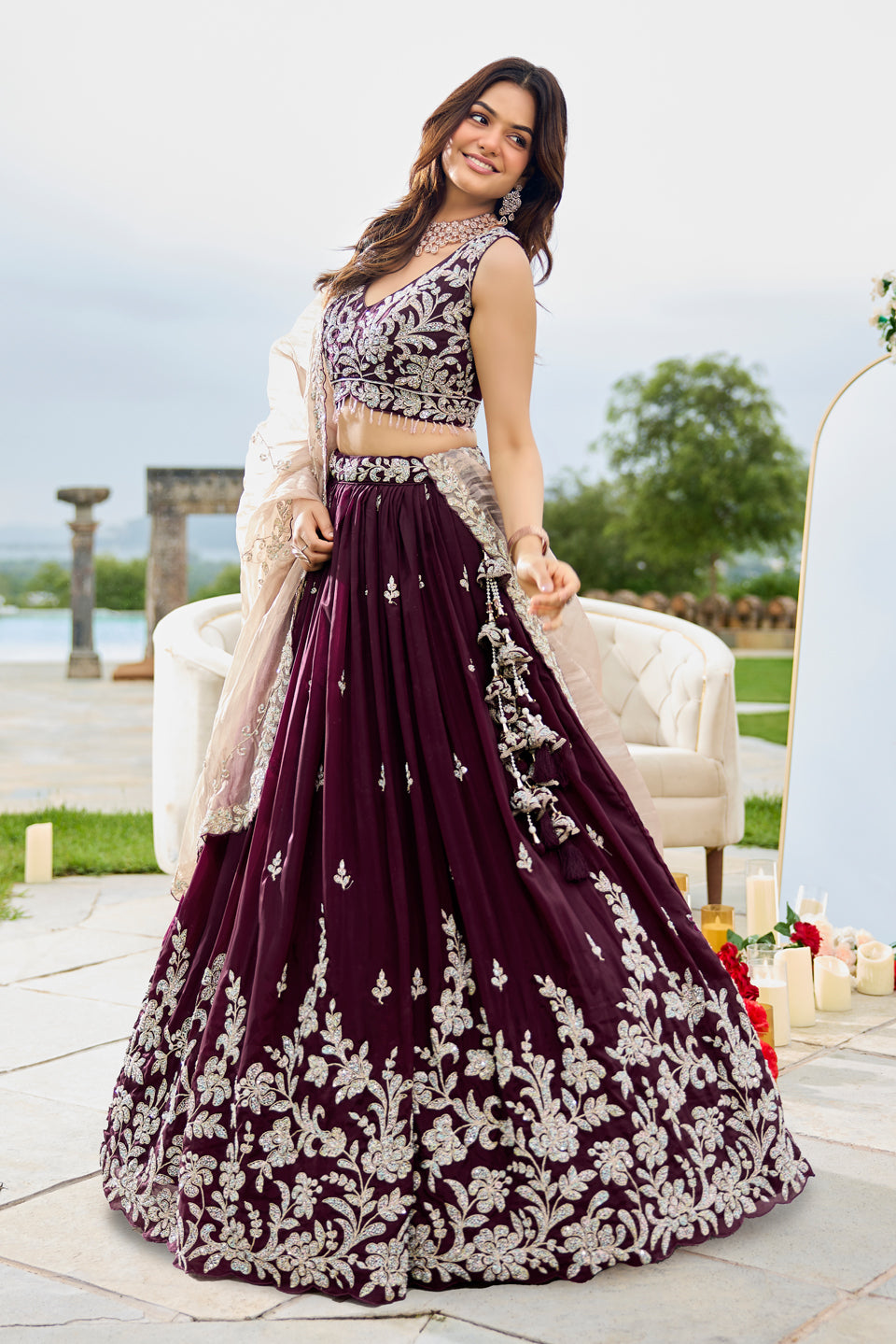 Jamuni Rooh Dark Purple Organza Lehenga Set