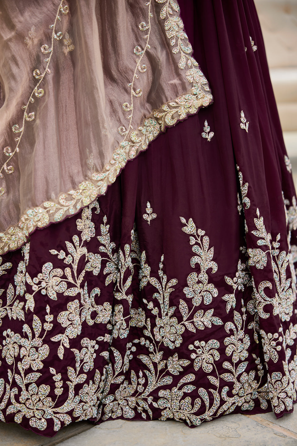 Jamuni Rooh Dark Purple Organza Lehenga Set