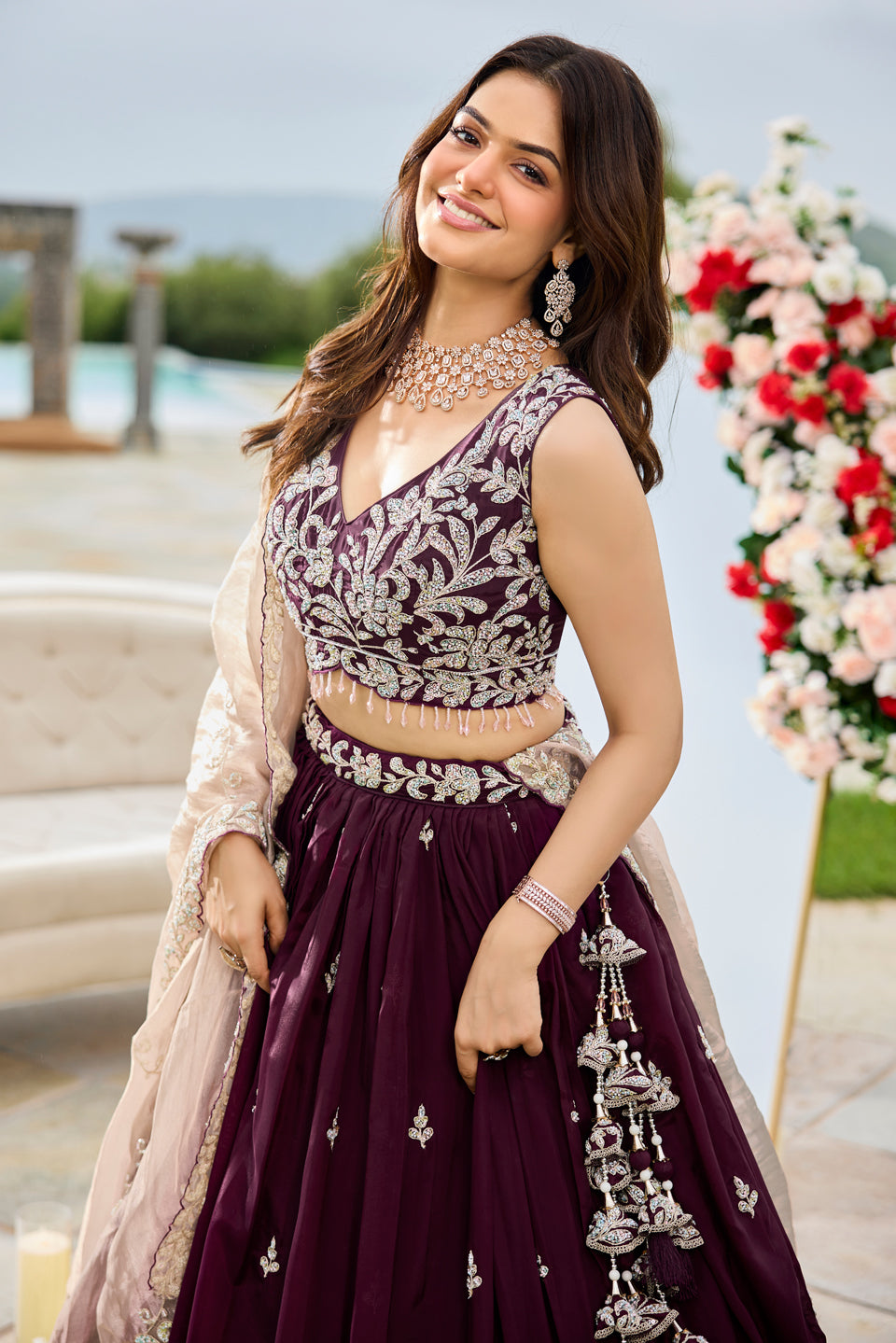 Jamuni Rooh Dark Purple Organza Lehenga Set