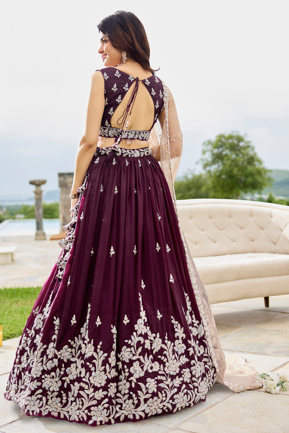Jamuni Rooh Dark Purple Organza Lehenga Set