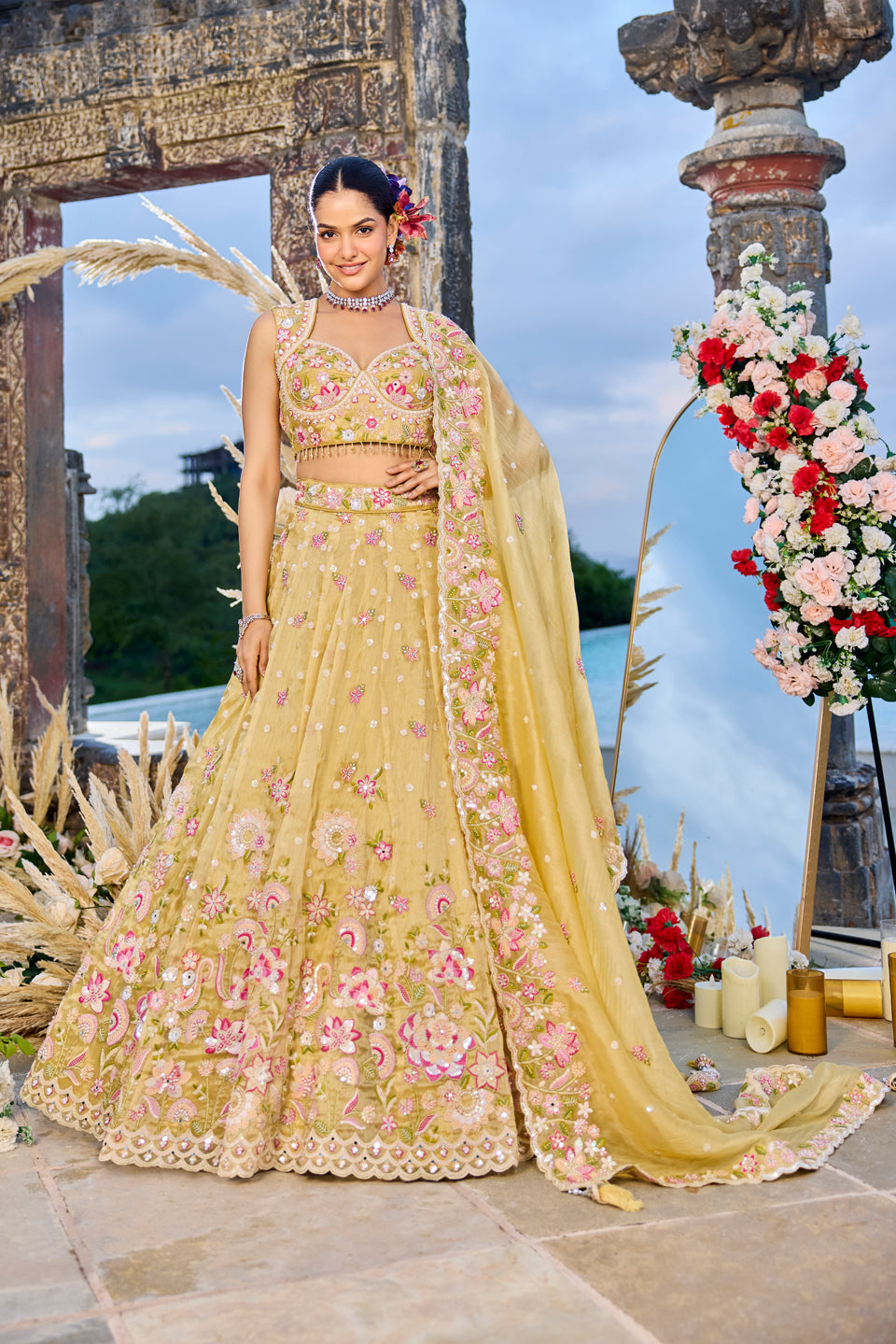 Genda Noor Mustard Yellow Organza Lehenga Set