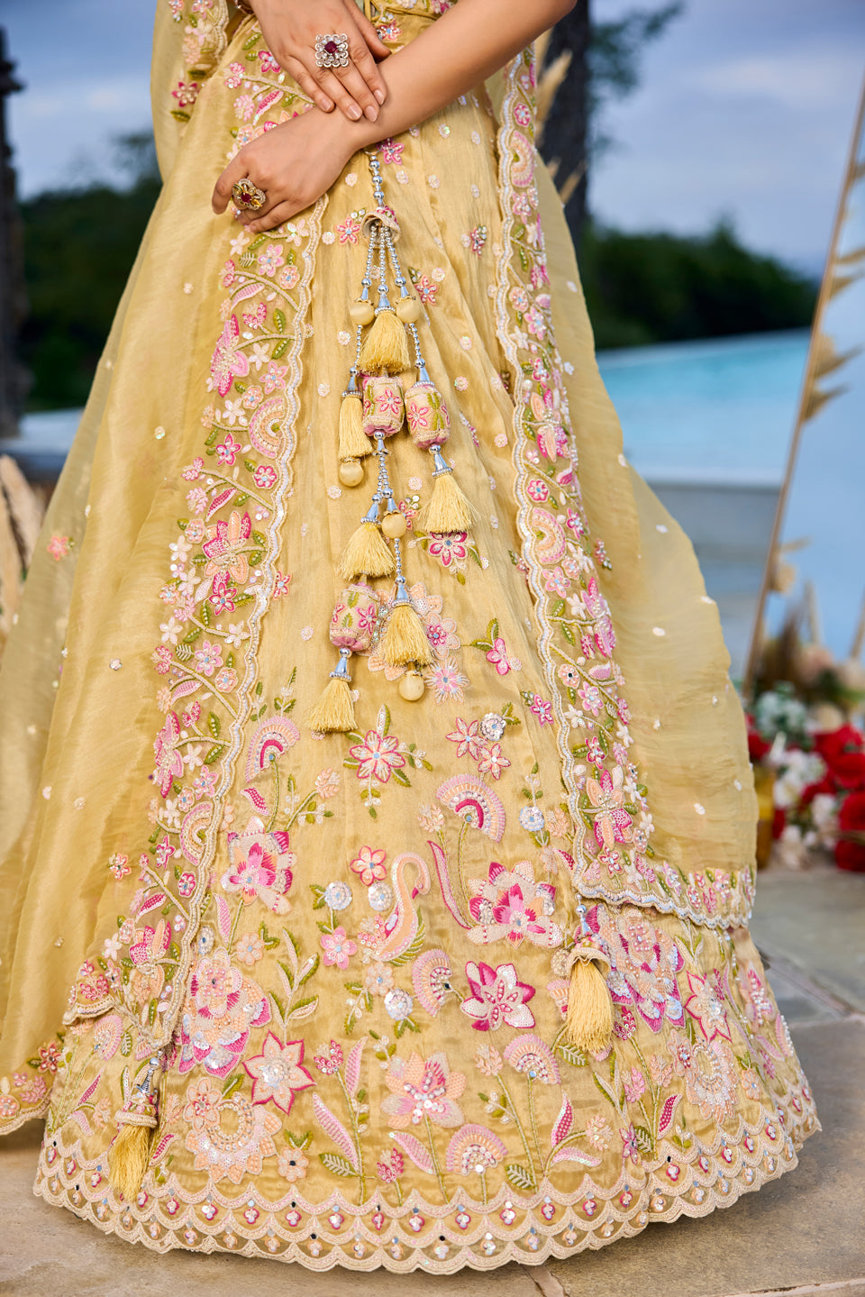 Genda Noor Mustard Yellow Organza Lehenga Set