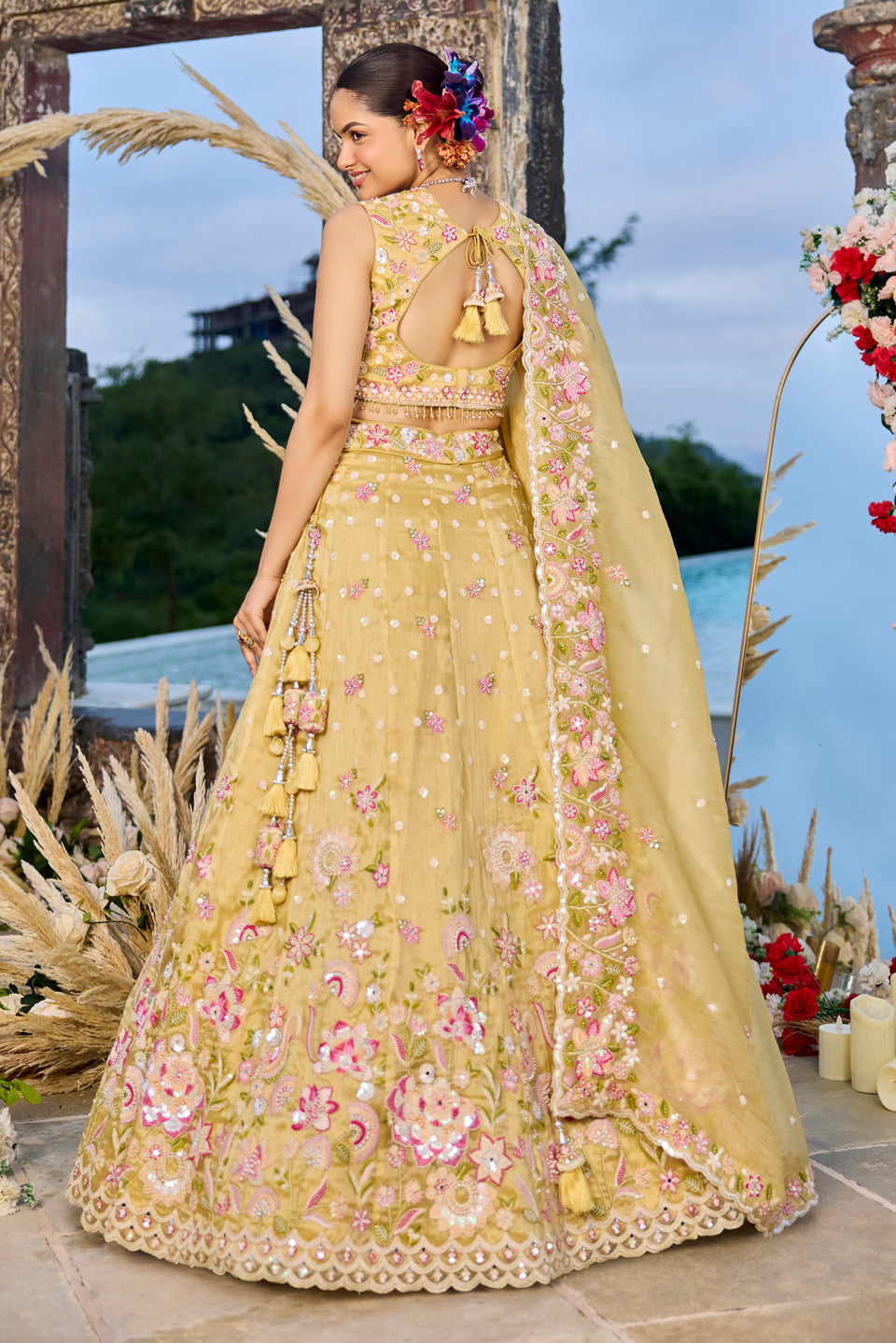 Genda Noor Mustard Yellow Organza Lehenga Set