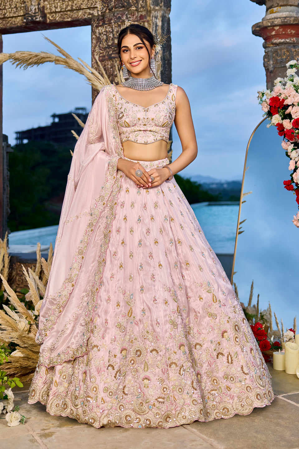 Gulabi Adaa Dark Pink Organza Lehenga Set