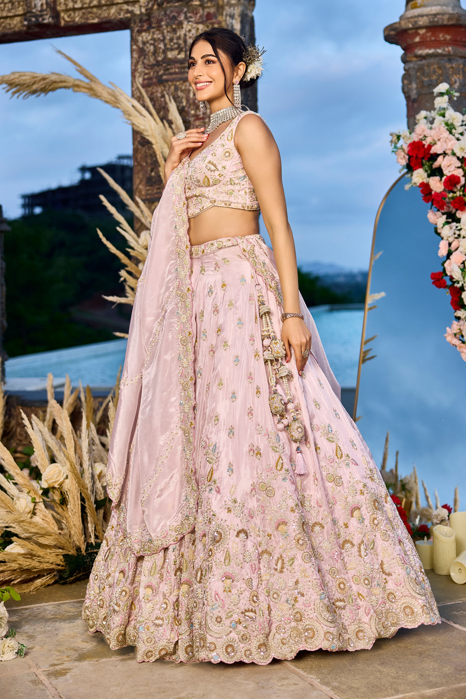 Gulabi Adaa Dark Pink Organza Lehenga Set