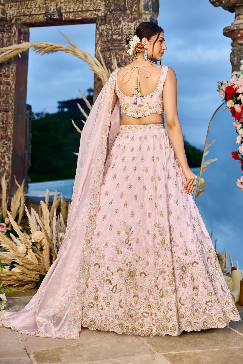 Gulabi Adaa Dark Pink Organza Lehenga Set
