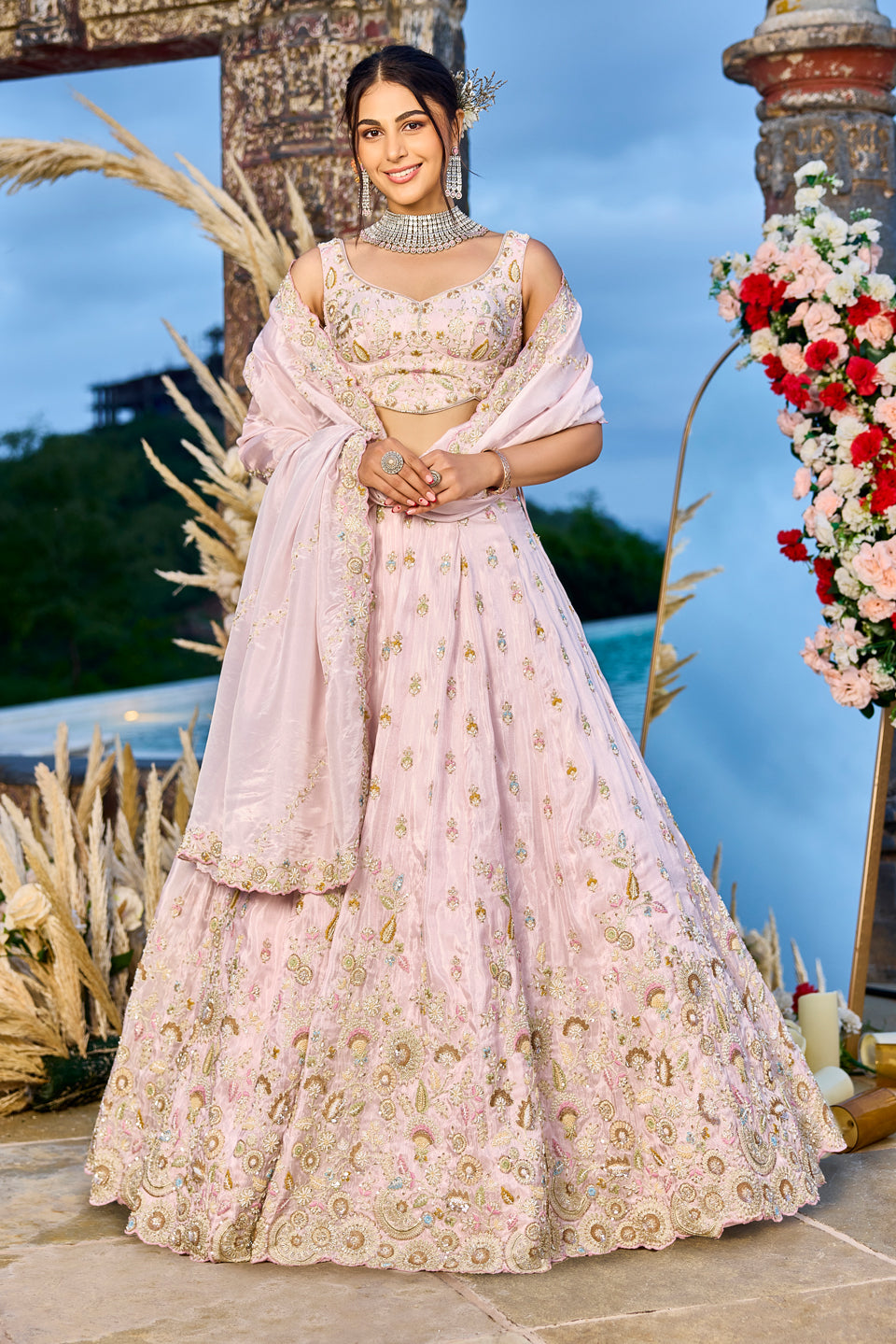 Gulabi Adaa Dark Pink Organza Lehenga Set