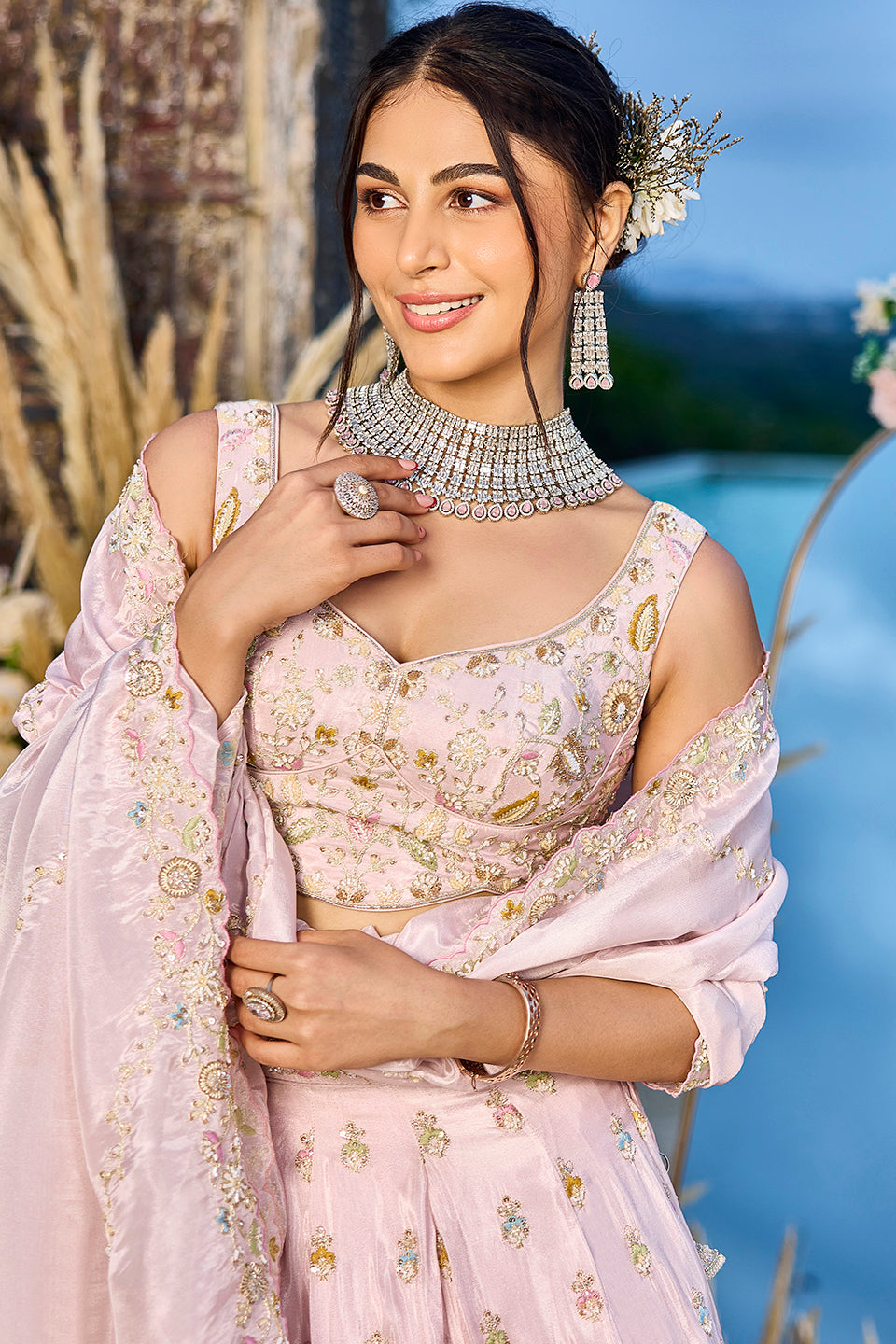 Gulabi Adaa Dark Pink Organza Lehenga Set