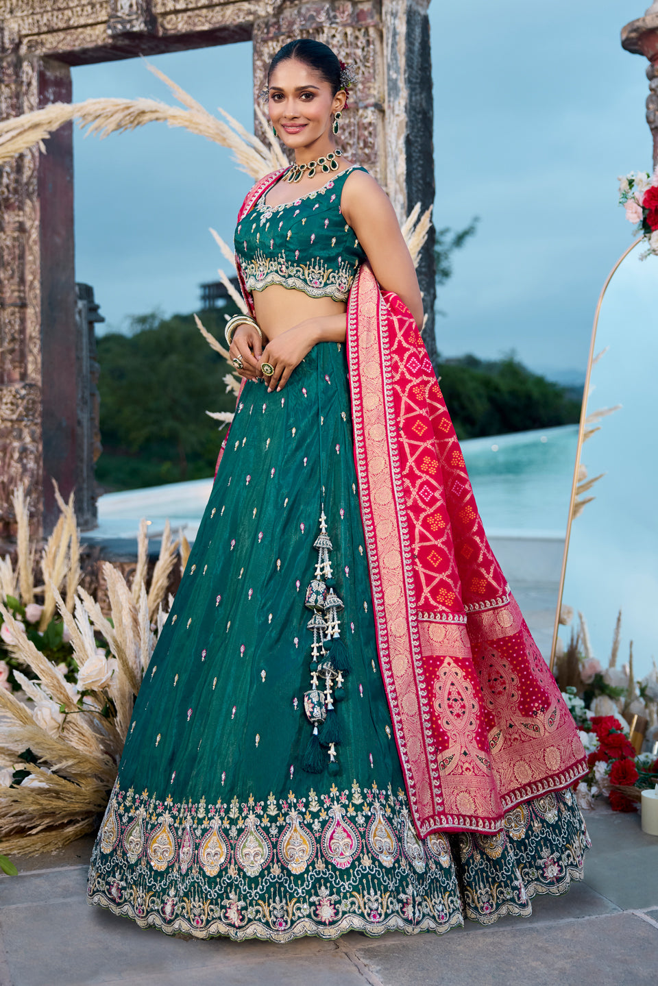 Meher Hara Green Silk Lehenga Set