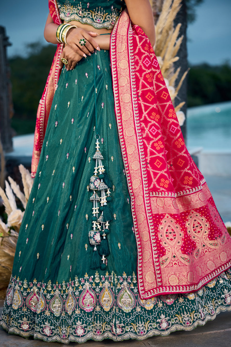 Meher Hara Green Silk Lehenga Set