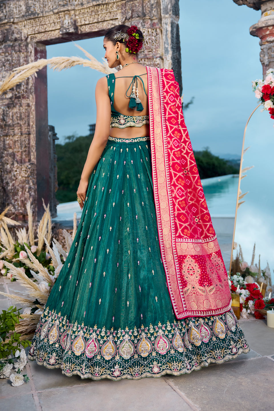 Meher Hara Green Silk Lehenga Set