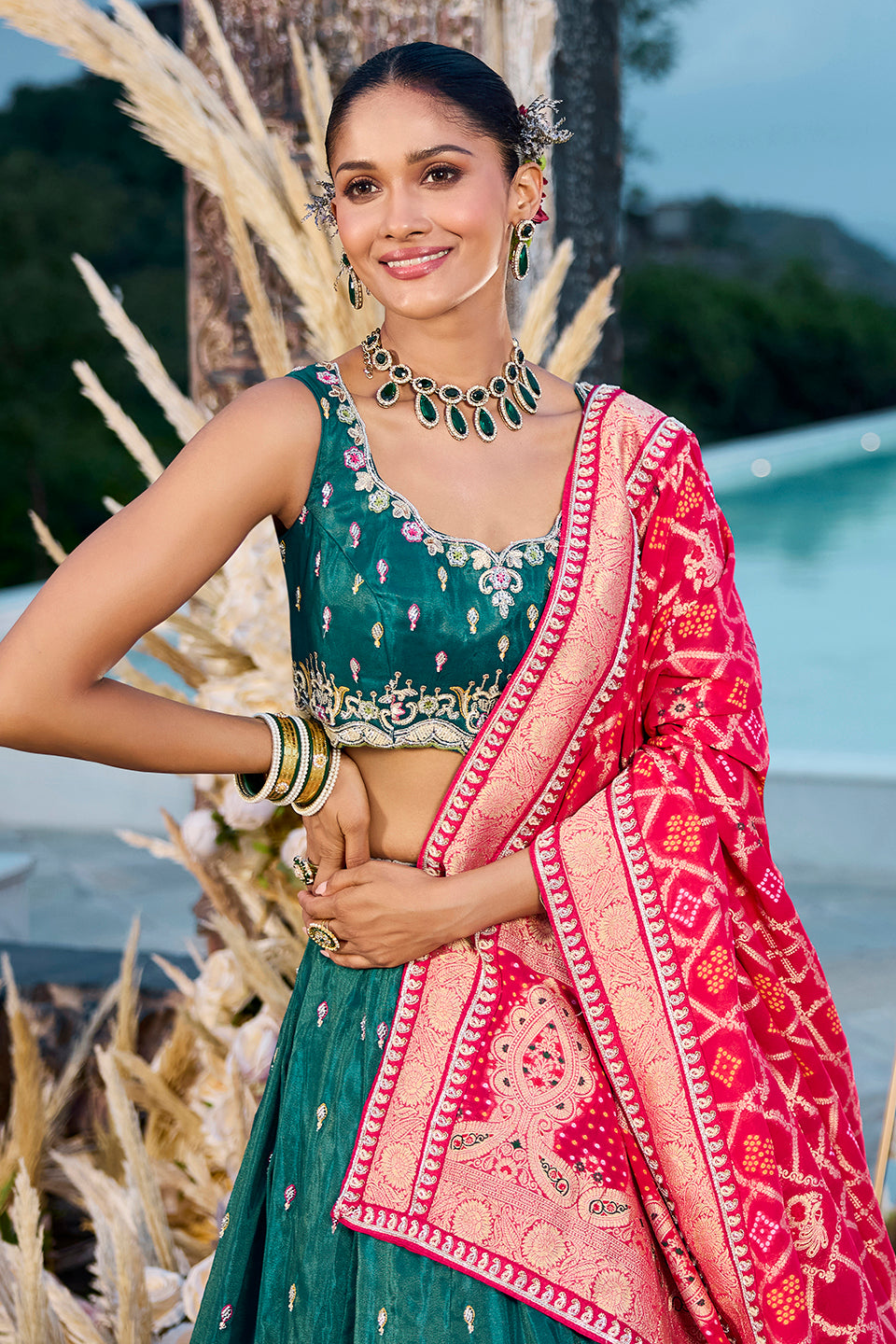 Meher Hara Green Silk Lehenga Set