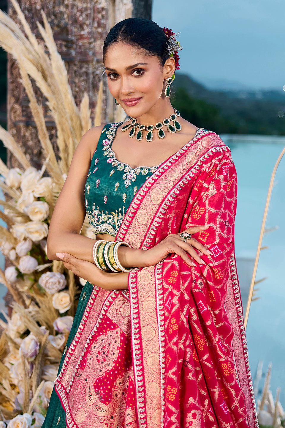 Meher Hara Green Silk Lehenga Set