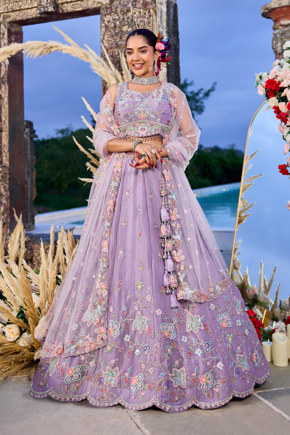 Noor-e-Lavanya Light Purple Shimmer Lehenga Set