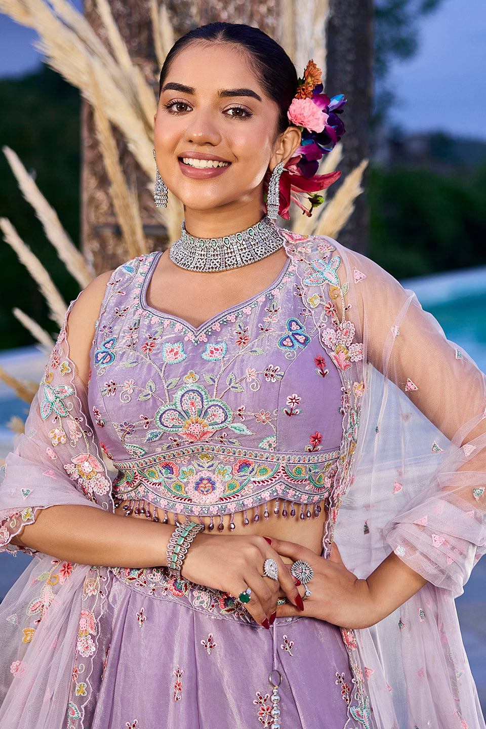 Noor-e-Lavanya Light Purple Shimmer Lehenga Set