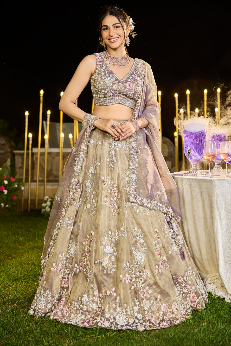 Gulbahaar Light Purple Organza Lehenga Set