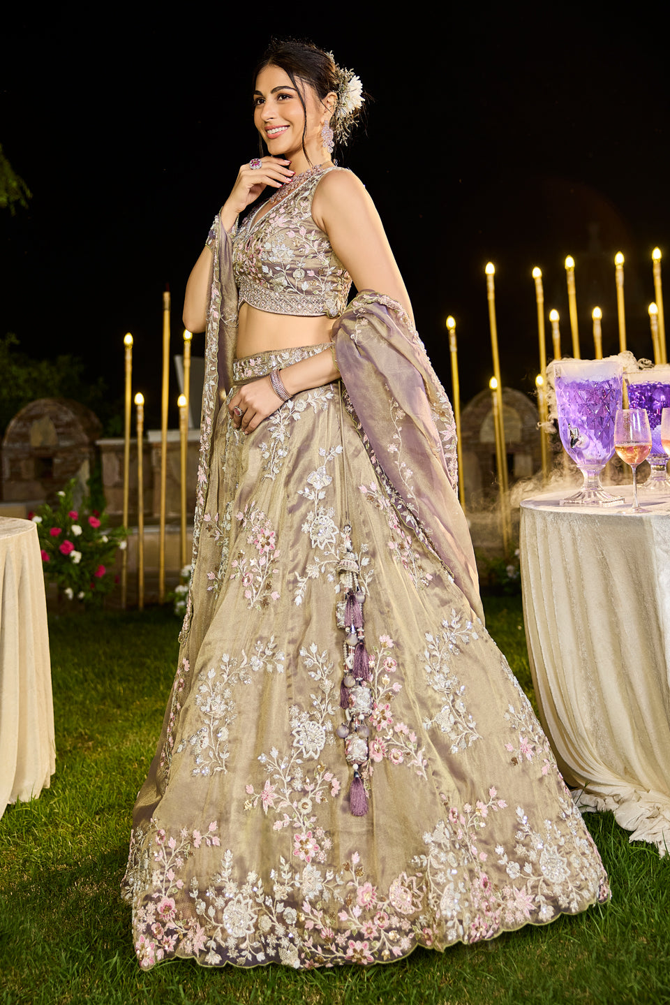 Gulbahaar Light Purple Organza Lehenga Set