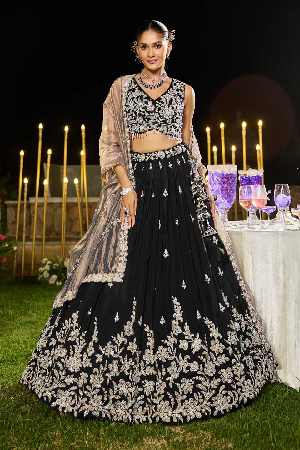 Sitarah Black Organza Lehenga Set