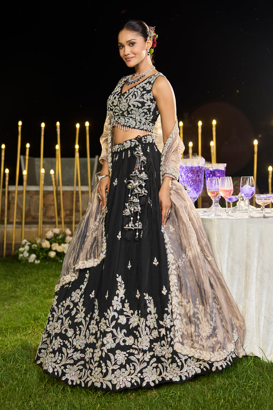 Sitarah Black Organza Lehenga Set