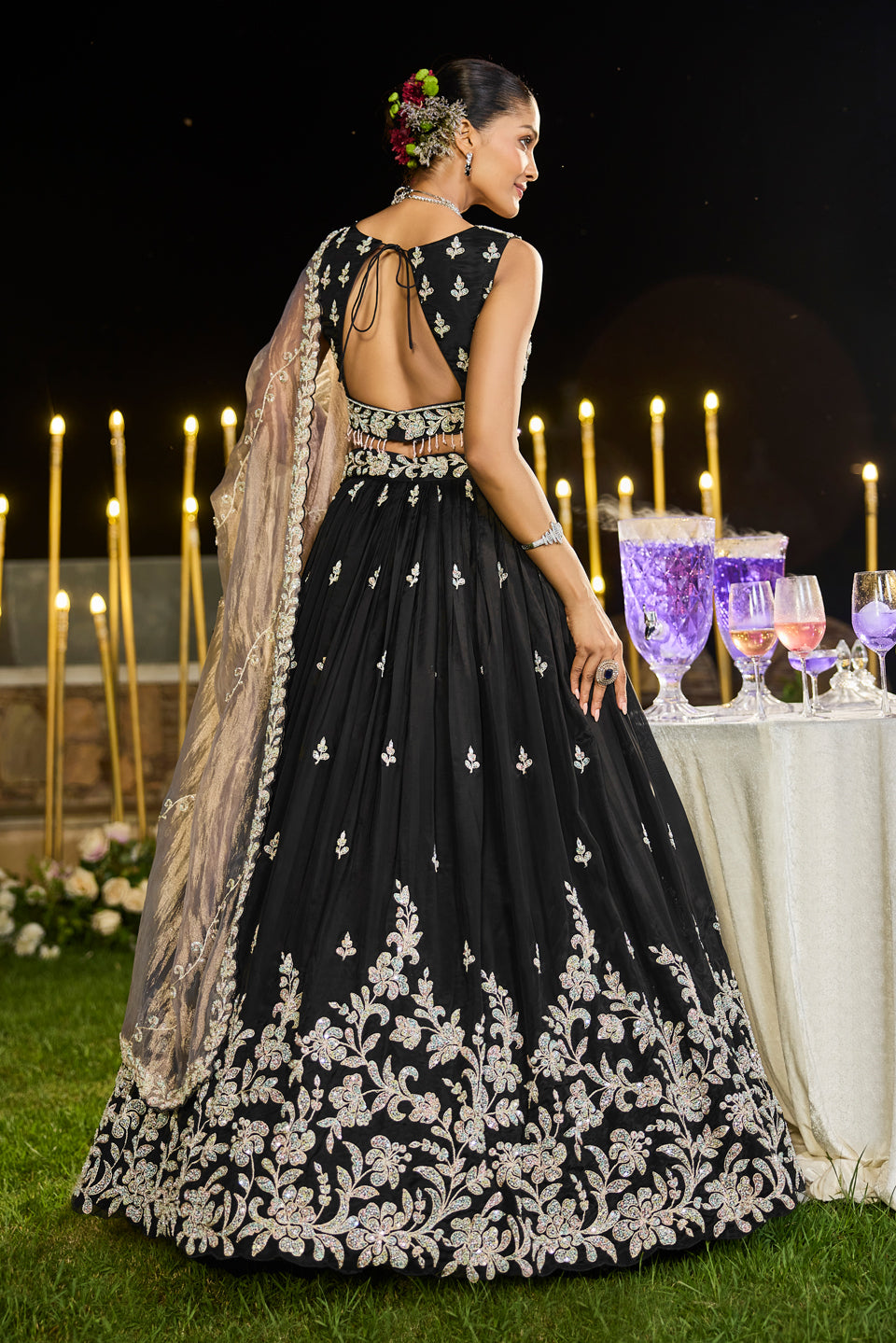 Sitarah Black Organza Lehenga Set