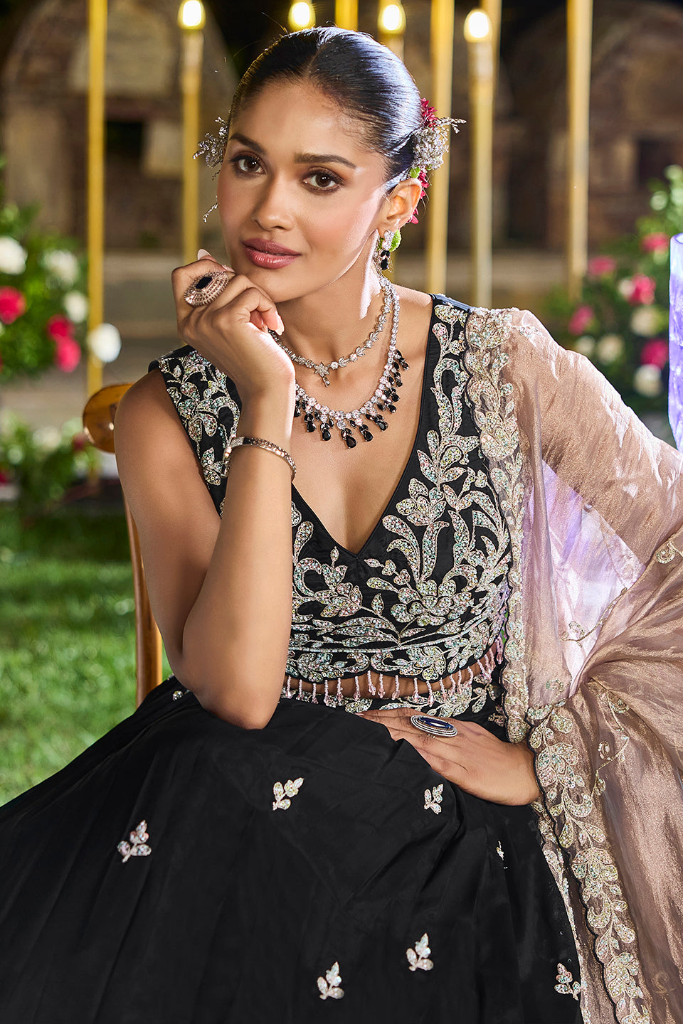 Sitarah Black Organza Lehenga Set