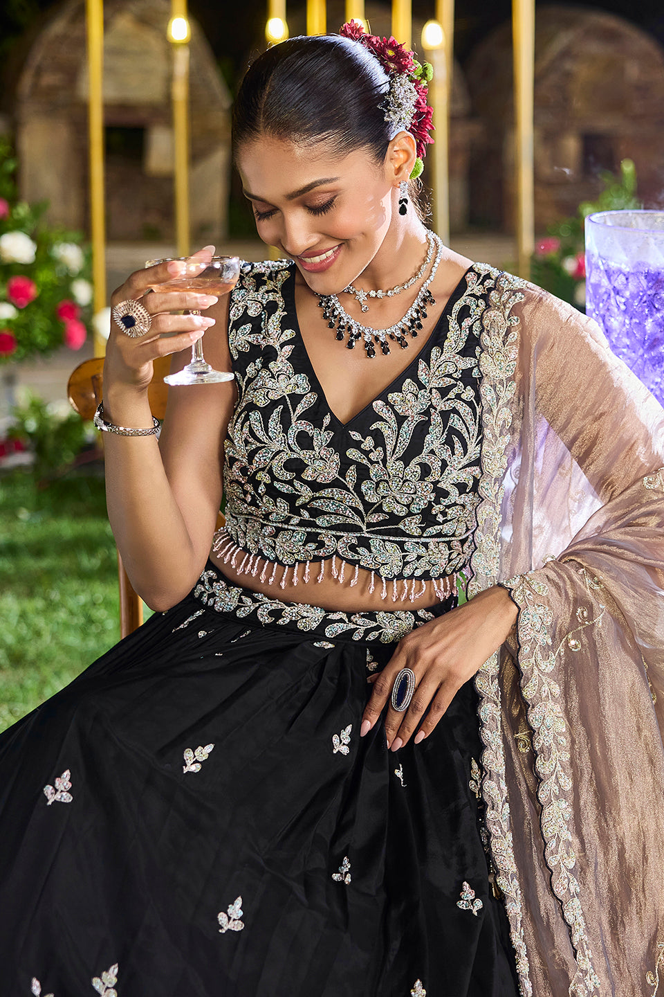 Sitarah Black Organza Lehenga Set