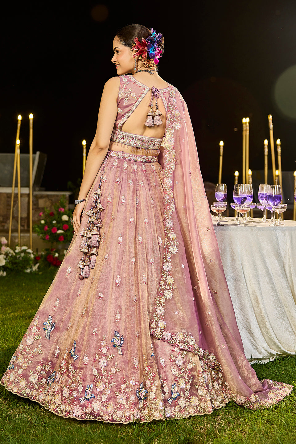 Sunehri Phool Light Peach Organza Lehenga Set