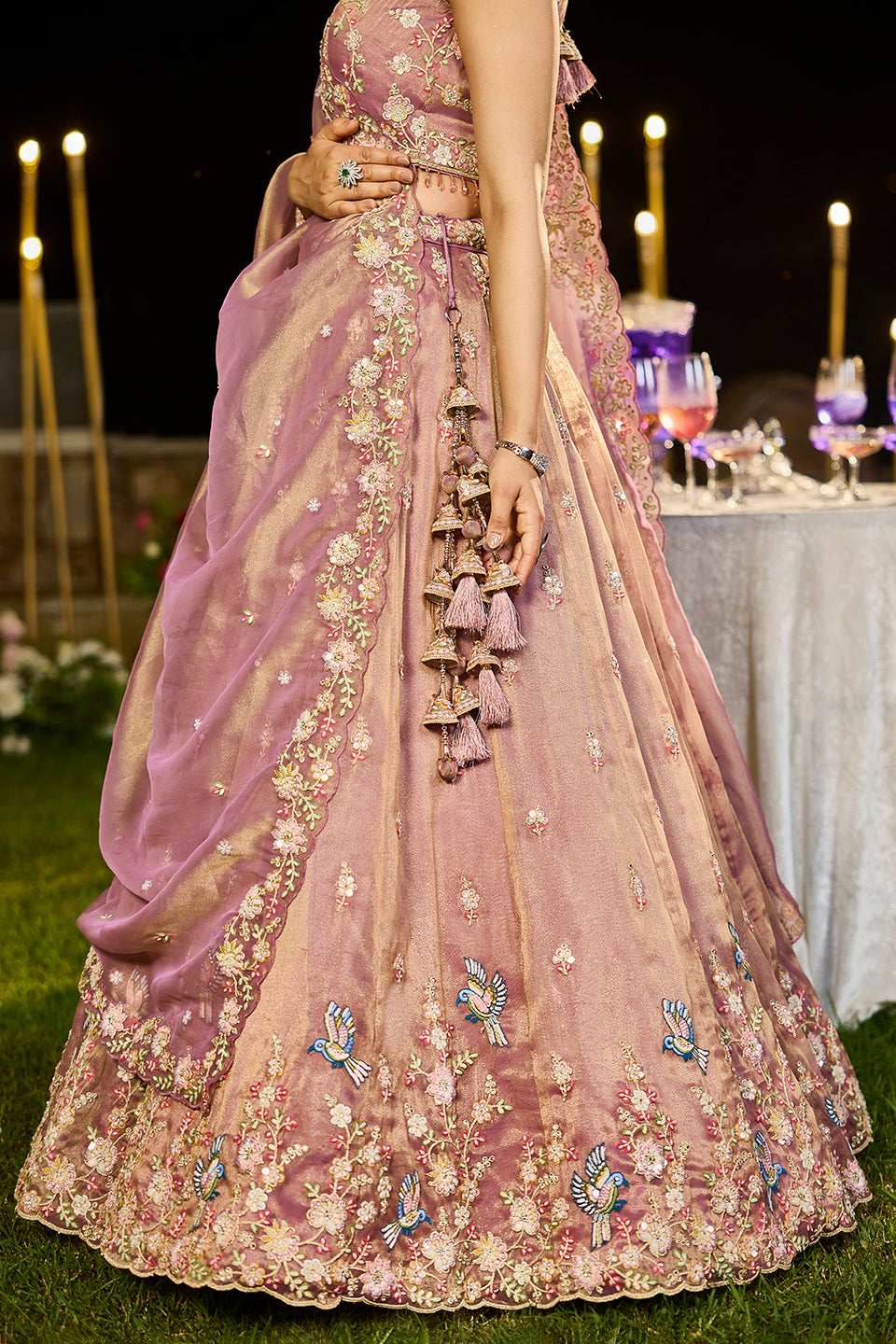 Sunehri Phool Light Peach Organza Lehenga Set