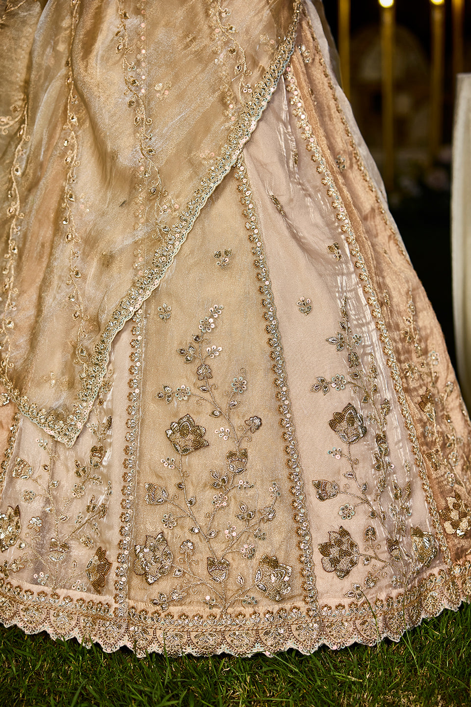 Aabroo Beige Organza Lehenga Set