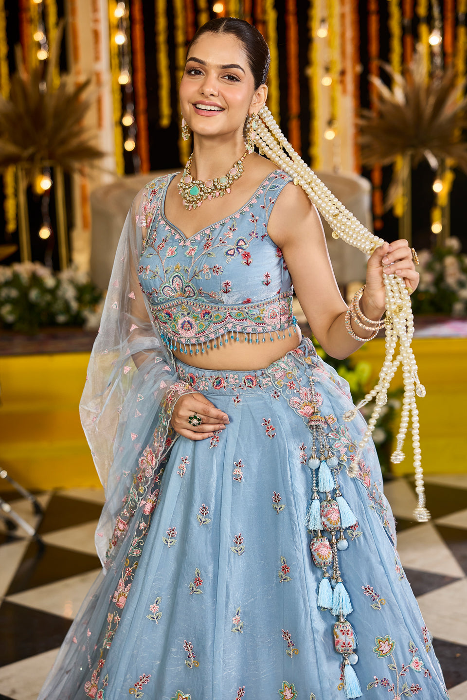 Aafreen Sky Blue Organza Lehenga Set
