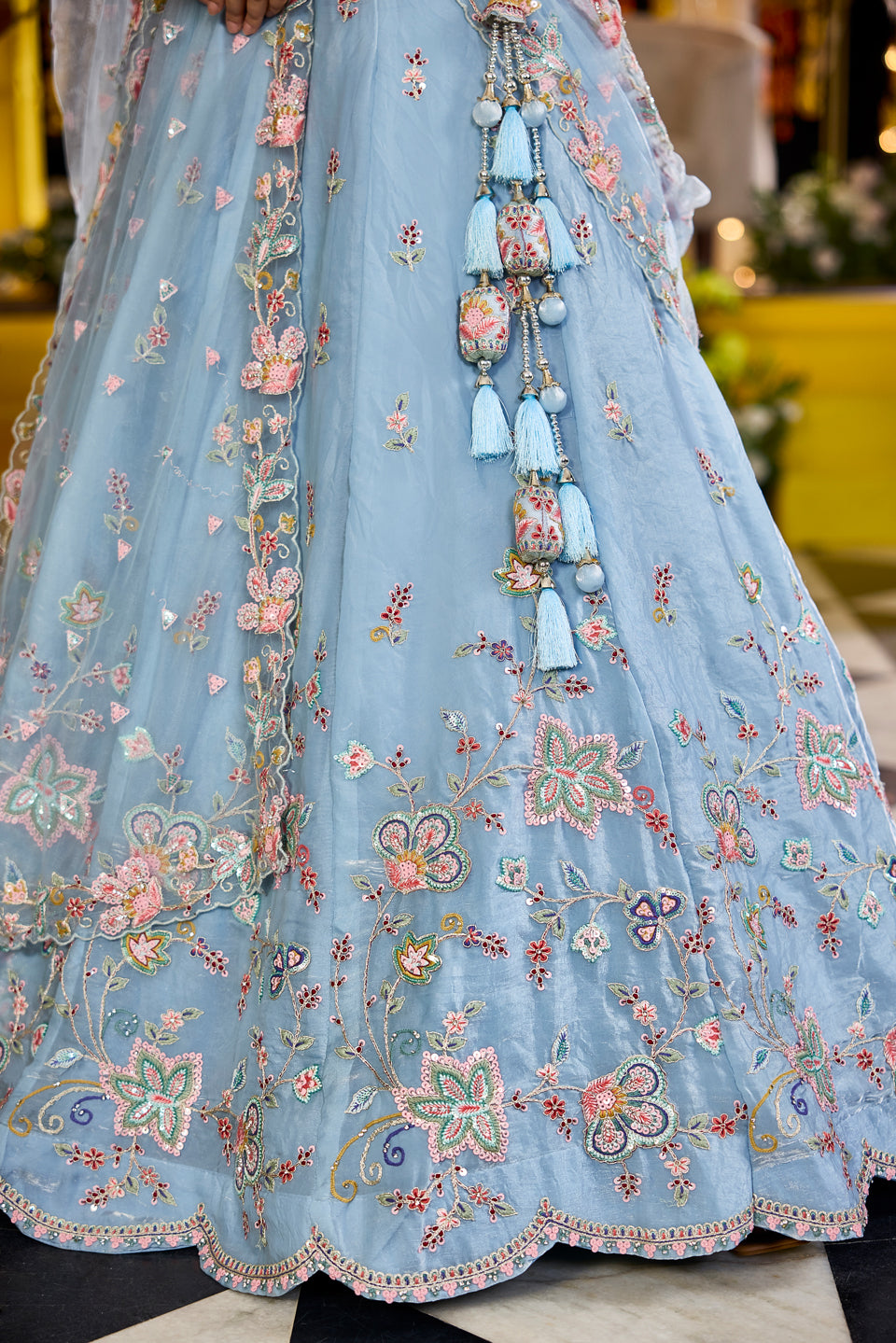 Aafreen Sky Blue Organza Lehenga Set